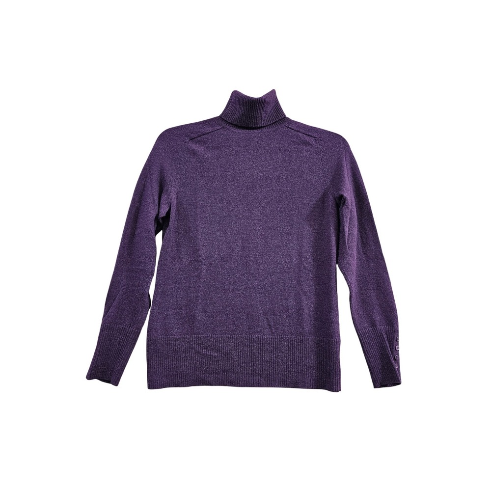 Victor Alfaro Turtleneck Sweater Womens S Purple 100% Wool Ribbed Button Cuff